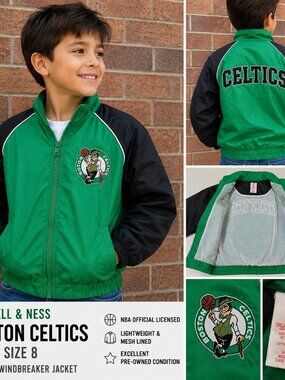 Mitchell & Ness Boston Celtics Youth Size 8 Full Zip Windbreaker Jacket